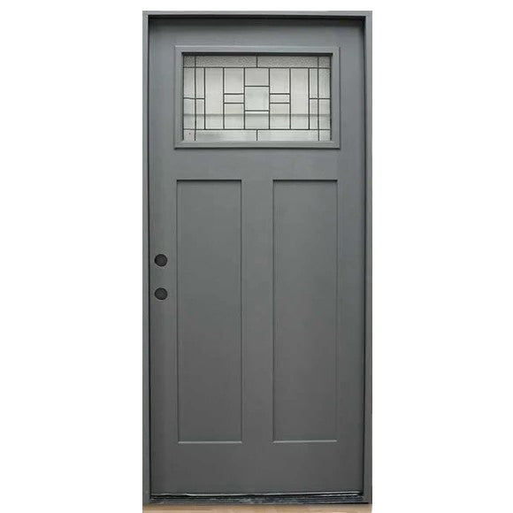 Hometown 36 in. x 80 in. 1/4 Lite Decorative Glass Painted Gray Prehung Fiberglass Exterior Door with Brickmold
