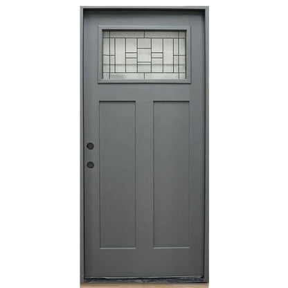 Hometown 36 in. x 80 in. 1/4 Lite Decorative Glass Painted Gray Prehung Fiberglass Exterior Door with Brickmold