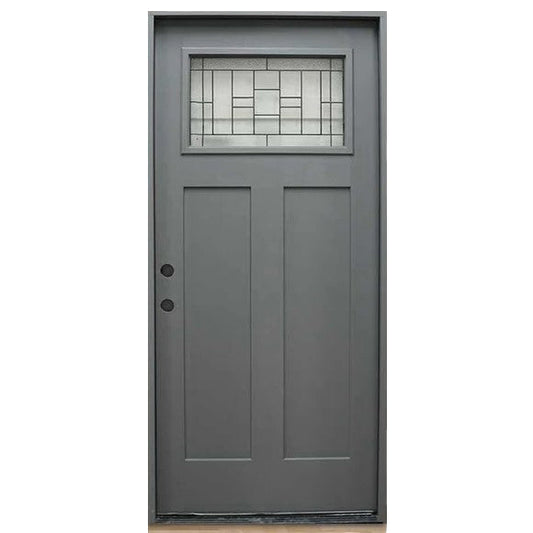Hometown 36 in. x 80 in. 1/4 Lite Decorative Glass Painted Gray Prehung Fiberglass Exterior Door with Brickmold
