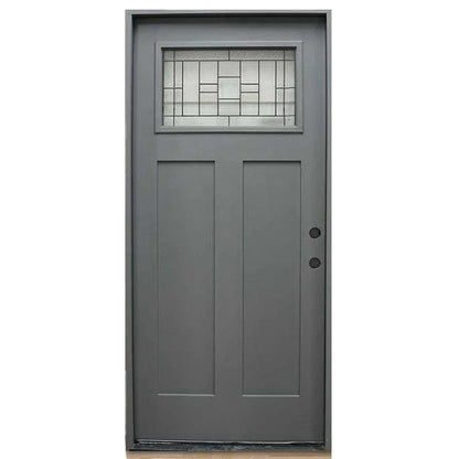 Hometown 36 in. x 80 in. 1/4 Lite Decorative Glass Painted Gray Prehung Fiberglass Exterior Door with Brickmold