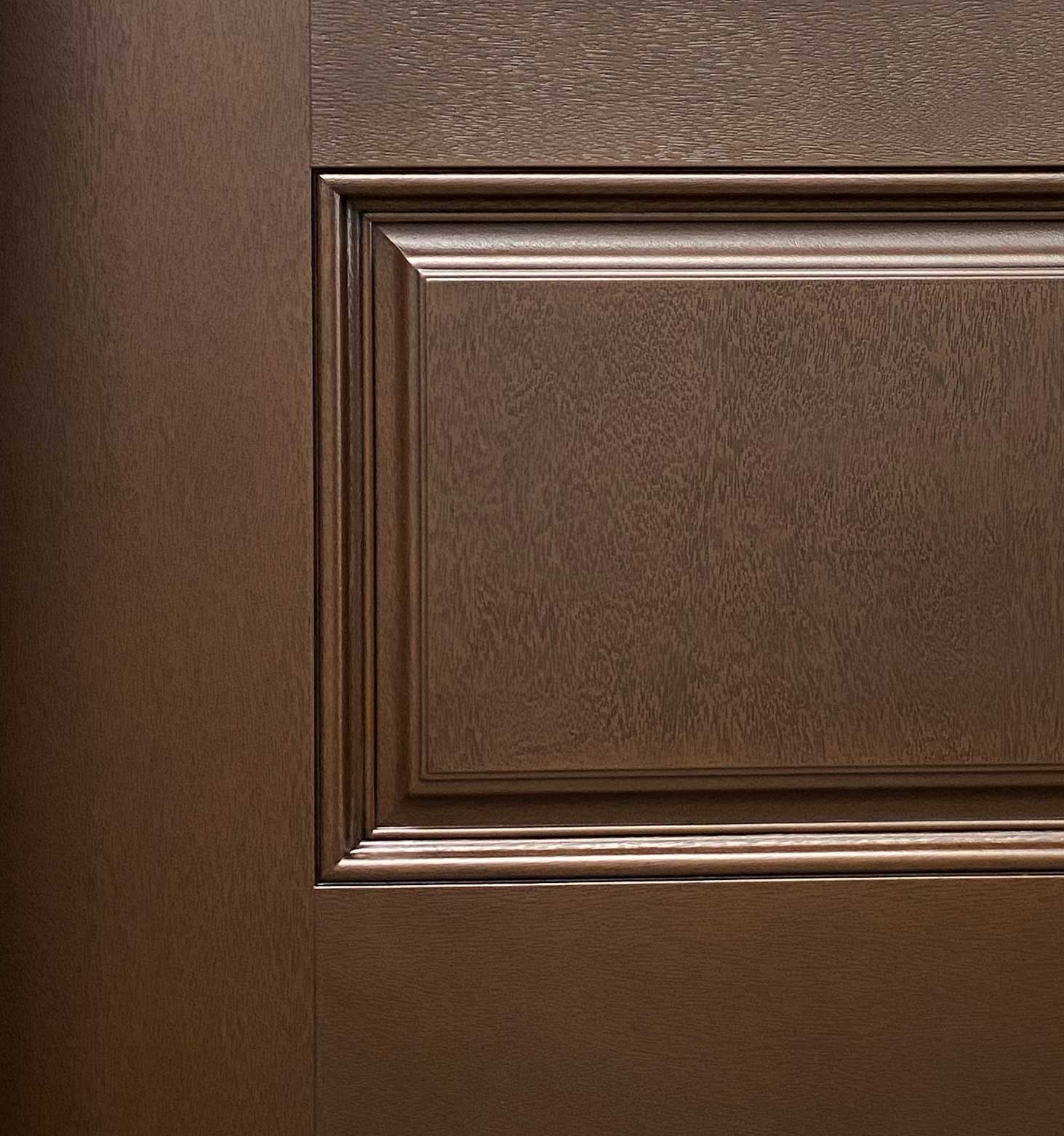 Hometown 36 in. x 80 in. 3/4 Lite Decorative Glass Stained Dark Walnut Prehung Fiberglass Exterior Door with Brickmold