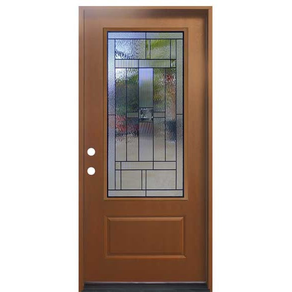 Hometown 36 in. x 80 in. 3/4 Lite Decorative Glass Stained Light Brown Prehung Fiberglass Exterior Door with Brickmold