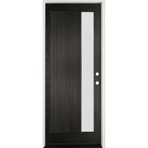 3/6x8/0 One Line Fiberglass Prehung Front Door with Reed Glass in Black