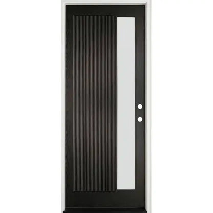3/6x8/0 One Line Fiberglass Prehung Front Door with Reed Glass in Black