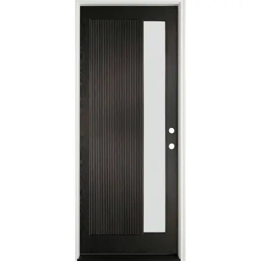 3/6x8/0 One Line Fiberglass Prehung Front Door with Reed Glass in Black