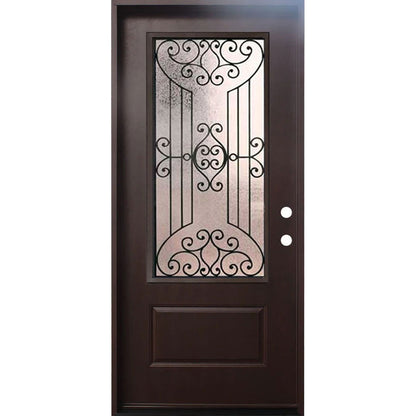 Jupiter 36 in. x 80 in. 3/4 Lite Decorative Glass Stained Dark Walnut Prehung Fiberglass Exterior Door with Brickmold