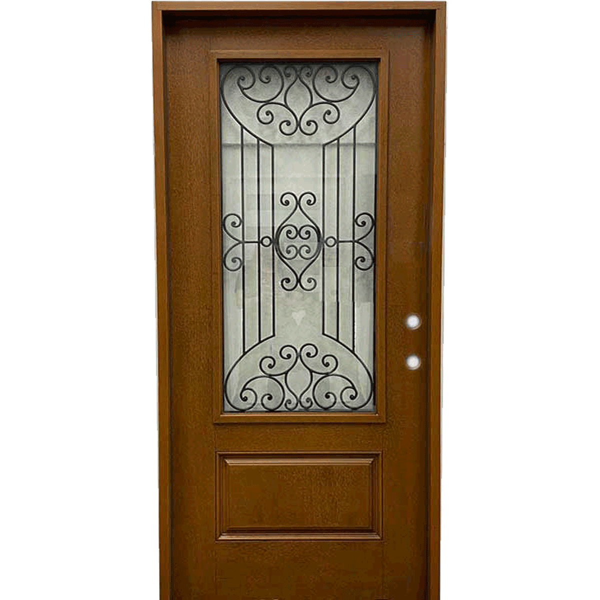 Jupiter 36 in. x 80 in. 3/4 Lite Decorative Glass Stained Light Brown Prehung Fiberglass Exterior Door with Brickmold