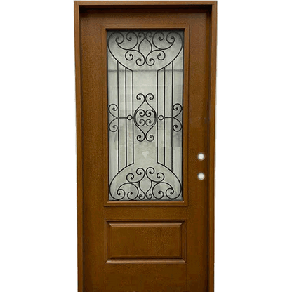 Jupiter 36 in. x 80 in. 3/4 Lite Decorative Glass Stained Light Brown Prehung Fiberglass Exterior Door with Brickmold