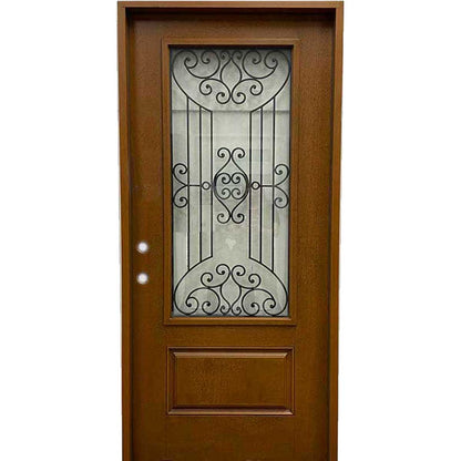 Jupiter 36 in. x 80 in. 3/4 Lite Decorative Glass Stained Light Brown Prehung Fiberglass Exterior Door with Brickmold