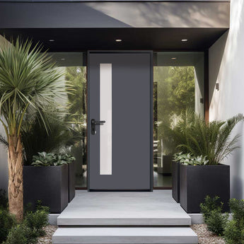 1-LITE OFFSITE, ACID ETCH FIBERGLASS DOOR PAINTED GREY