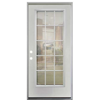 15-LITE CLEAR Low-E FIBERGLASS DOOR UNFINISHED WHITE