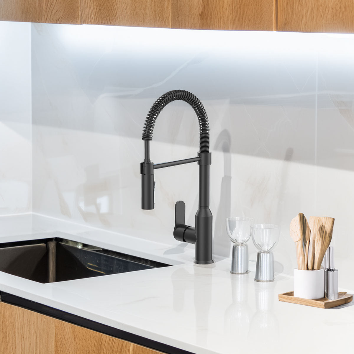 Modern Spring-Type Kitchen Faucet LK18M Matte Black