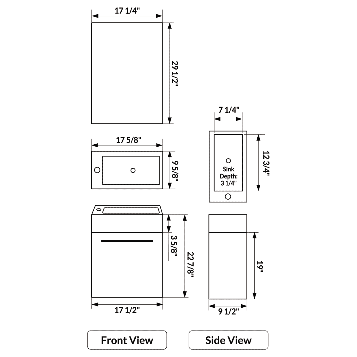 17.5" Wall Mount Single Bathroom Vanity in Espresso with White Integrated Sink and Mirror LV10-17B