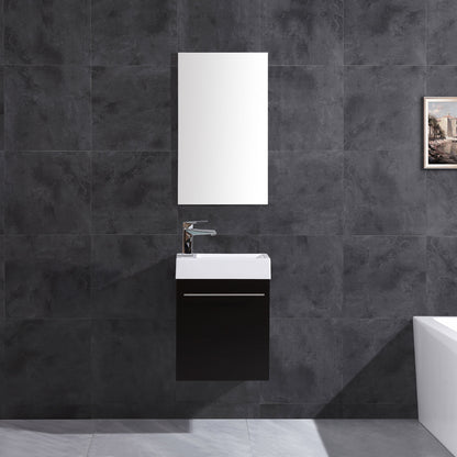 17.5" Wall Mount Single Bathroom Vanity in Espresso with White Integrated Sink and Mirror LV10-17B