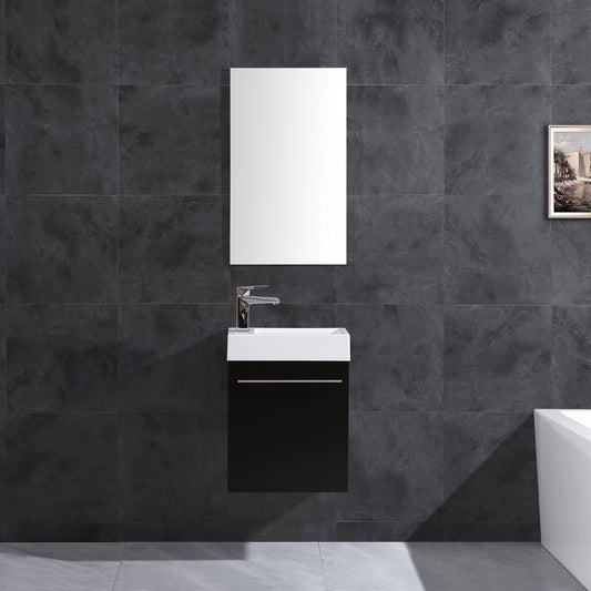 17.5" Wall Mount Single Bathroom Vanity in Espresso with White Integrated Sink and Mirror LV10-17B