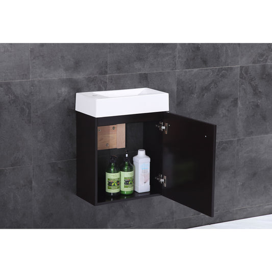 17.5" Wall Mount Single Bathroom Vanity in Espresso with White Integrated Sink and Mirror LV10-17B