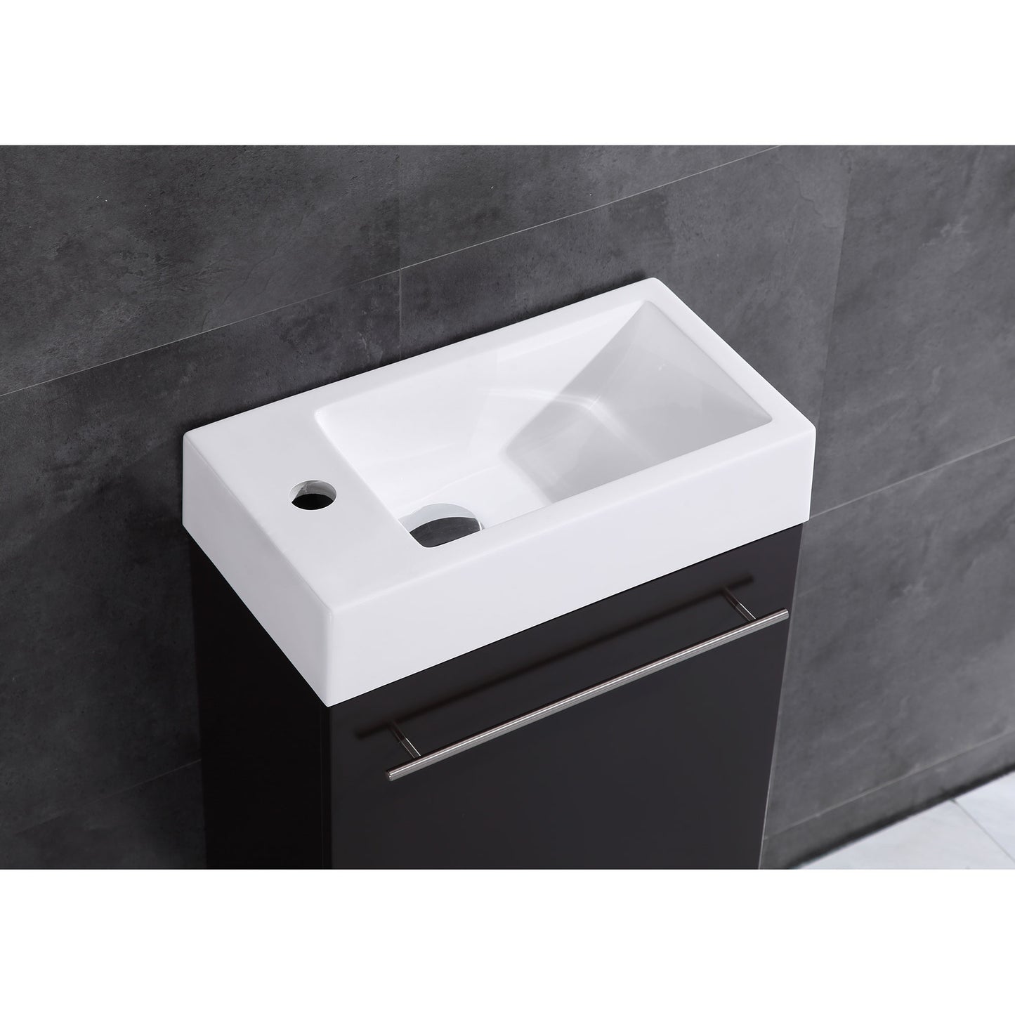 17.5" Wall Mount Single Bathroom Vanity in Espresso with White Integrated Sink and Mirror LV10-17B