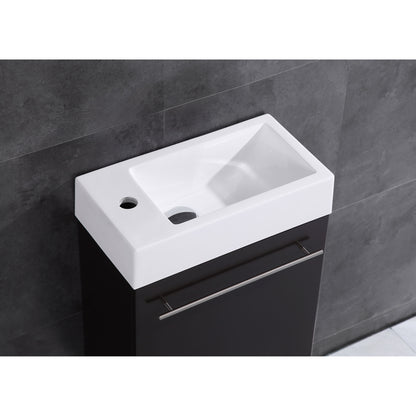 17.5" Wall Mount Single Bathroom Vanity in Espresso with White Integrated Sink and Mirror LV10-17B