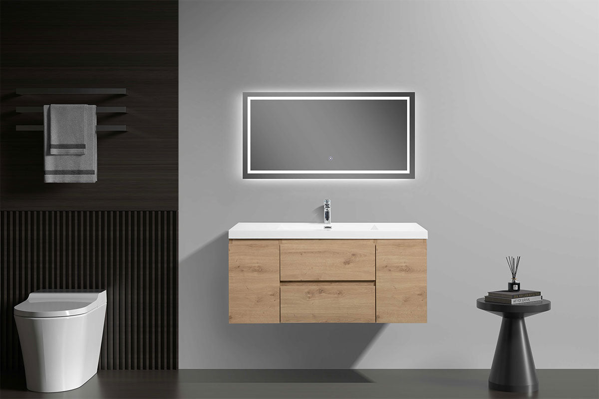 48" Wall Mount Single Bathroom Vanity in Oak with White Integrated Sink LV13-48
