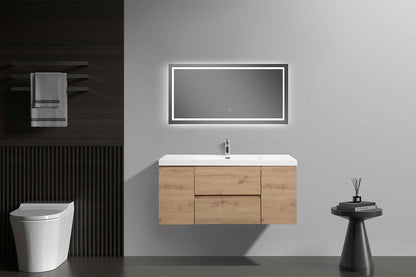 48" Wall Mount Single Bathroom Vanity in Oak with White Integrated Sink LV13-48