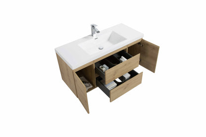 48" Wall Mount Single Bathroom Vanity in Oak with White Integrated Sink LV13-48