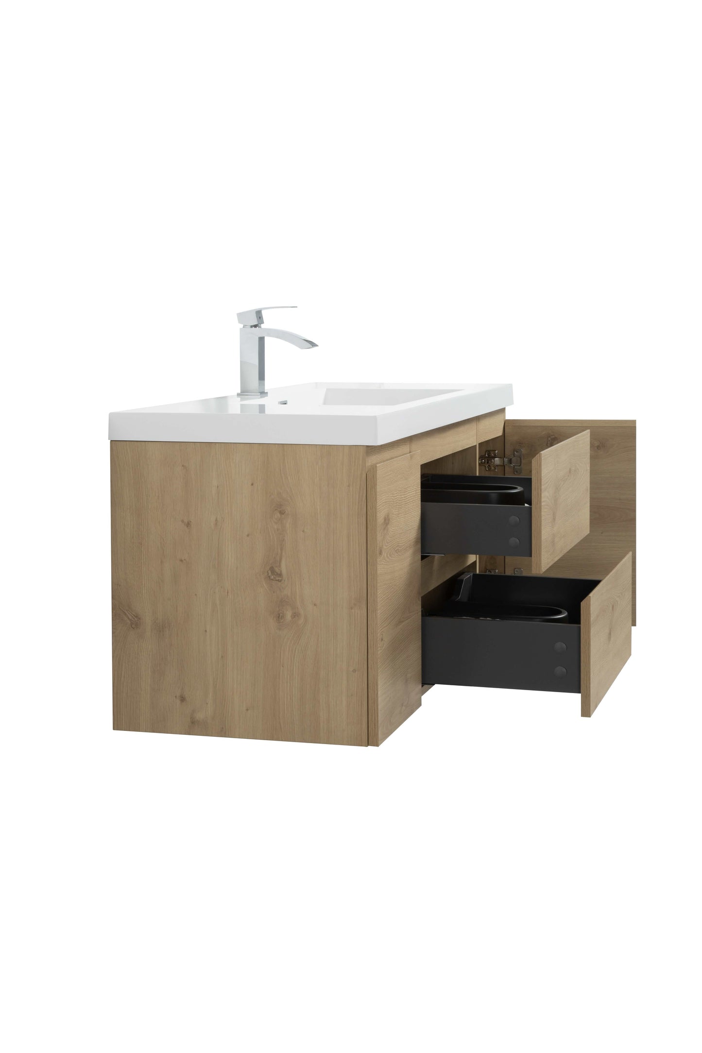 48" Wall Mount Single Bathroom Vanity in Oak with White Integrated Sink LV13-48