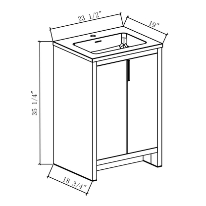 24" W Freestanding Single Bathroom Vanity in White Gloss with Quartz Integrated Sink LV14-24W