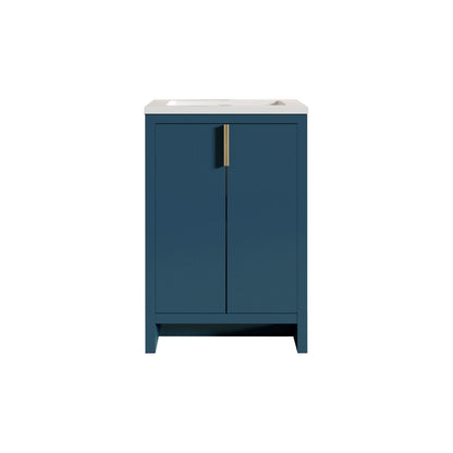 24" Freestanding Single Bathroom Vanity in Blue with White Quartz Integrated Sink LV14-24B
