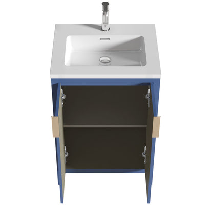 24" Freestanding Single Bathroom Vanity in Blue with White Quartz Integrated Sink LV14-24B