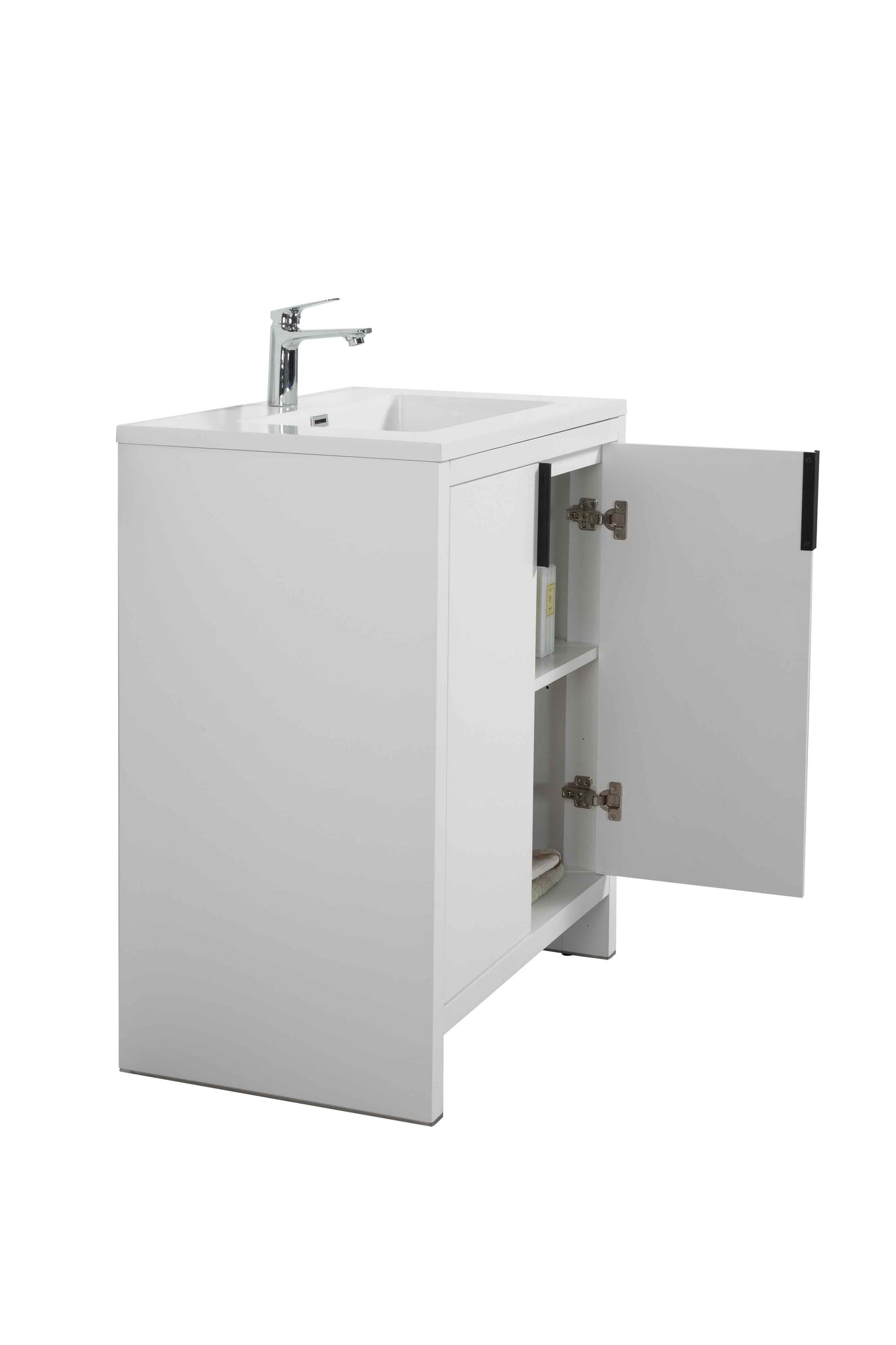 24" W Freestanding Single Bathroom Vanity in White Gloss with Quartz Integrated Sink LV14-24W