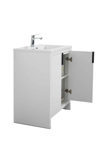 24" W Freestanding Single Bathroom Vanity in White Gloss with Quartz Integrated Sink LV14-24W