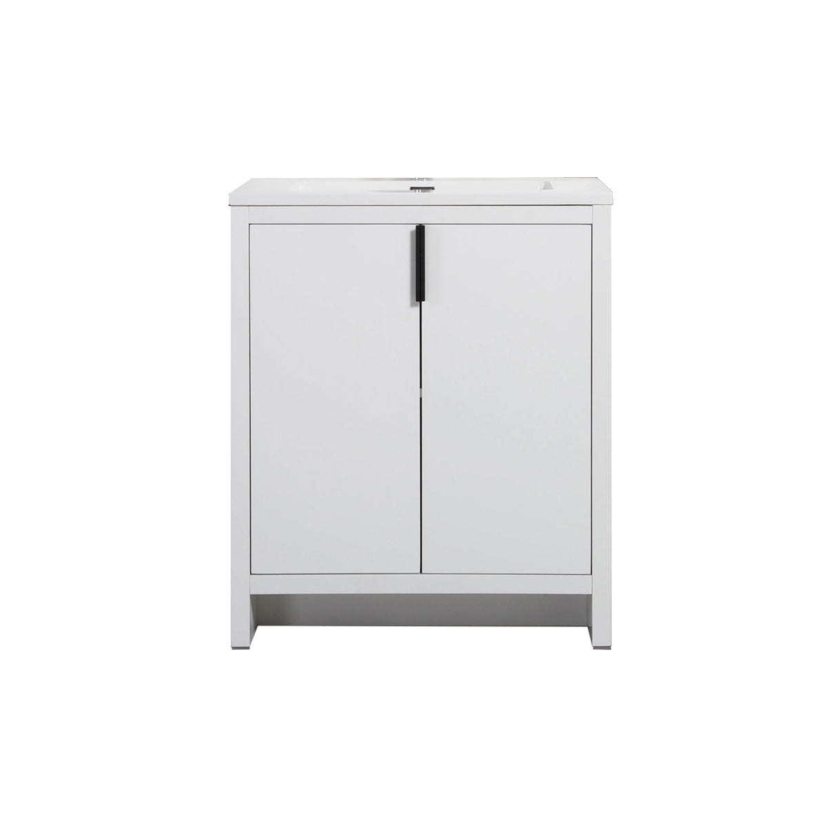 30" W Freestanding Single Bathroom Vanity in White Gloss with Quartz Integrated Sink LV14-30W