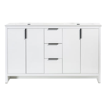 60" W Freestanding Double White Vanity LV14-60W with Two Sinks Top