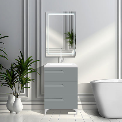 24" Freestanding Single Sink Bathroom Vanity in Gray Gloss with Square Counter Top LV7B-24G