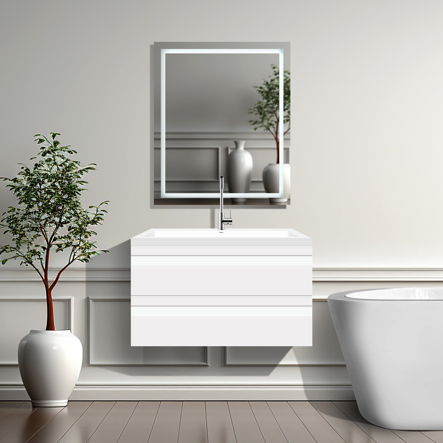 36" W Wall-Mount Modern White Vanity LV8W-36W with Square Sink Top