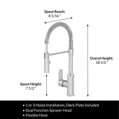Modern Spring-Type Kitchen Faucet LK18B Brushed Nickel - Faucets