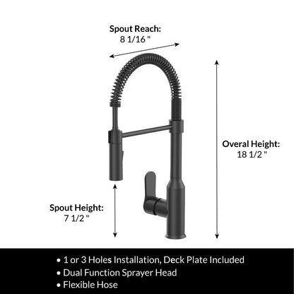 Modern Spring-Type Kitchen Faucet LK18M Matte Black - Faucets