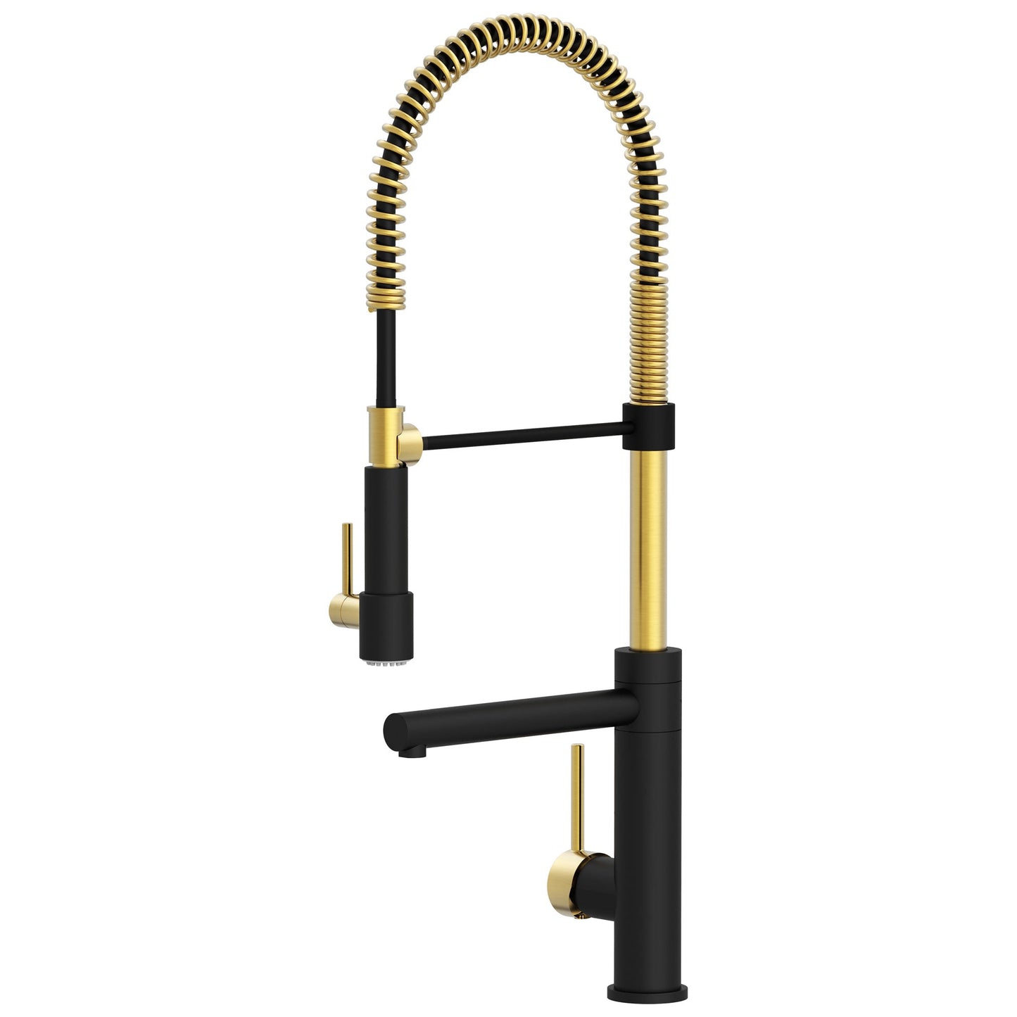 Modern Spring-Type Kitchen Faucet LK19MG Matte Black with Gold Accent - Faucets