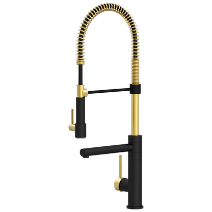 Modern Spring-Type Kitchen Faucet LK19MG Matte Black with Gold Accent - Faucets