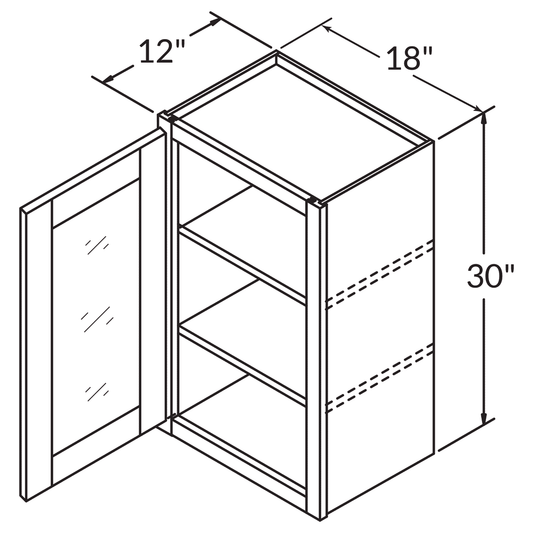 Mullion Door Wall Kitchen Cabinet WMD1830 Newport LessCare 18 in. width 30 in. height 12 in. depth - Kitchen Cabinets