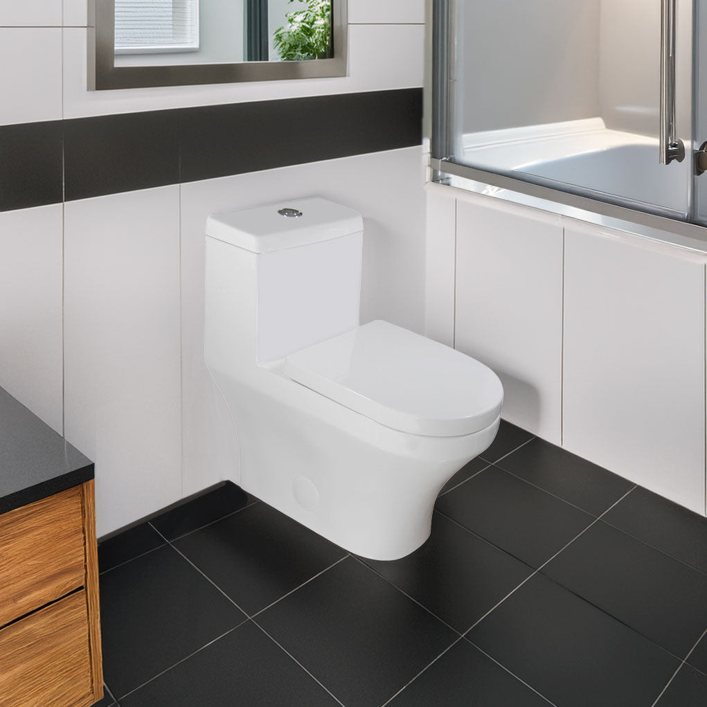 One-Piece 0.8/1.6 GPF Dual Flush Elongated Toilet with Soft-Close Seat LT8 - Toilets