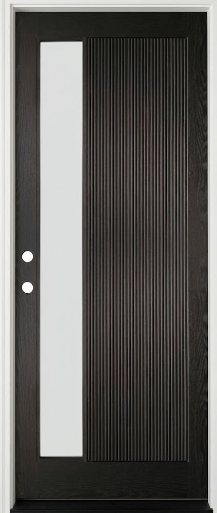 3/6x8/0 One Line Fiberglass Prehung Front Door with Reed Glass in Black