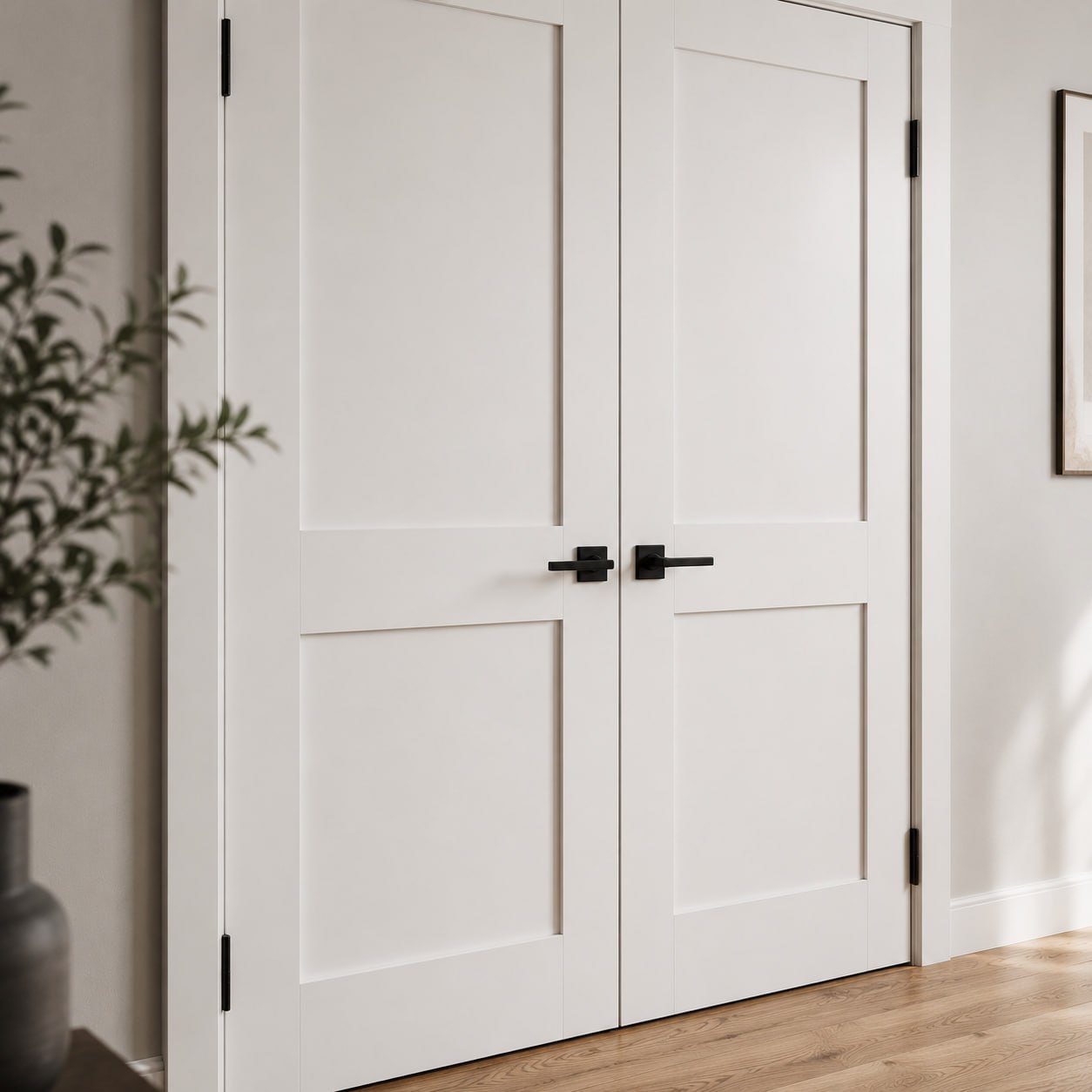 64 x 80 in. White Shaker Solid Core Primed MDF Prehung Interior French Door