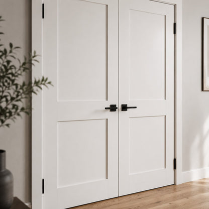 64 x 80 in. White Shaker Solid Core Primed MDF Prehung Interior French Door