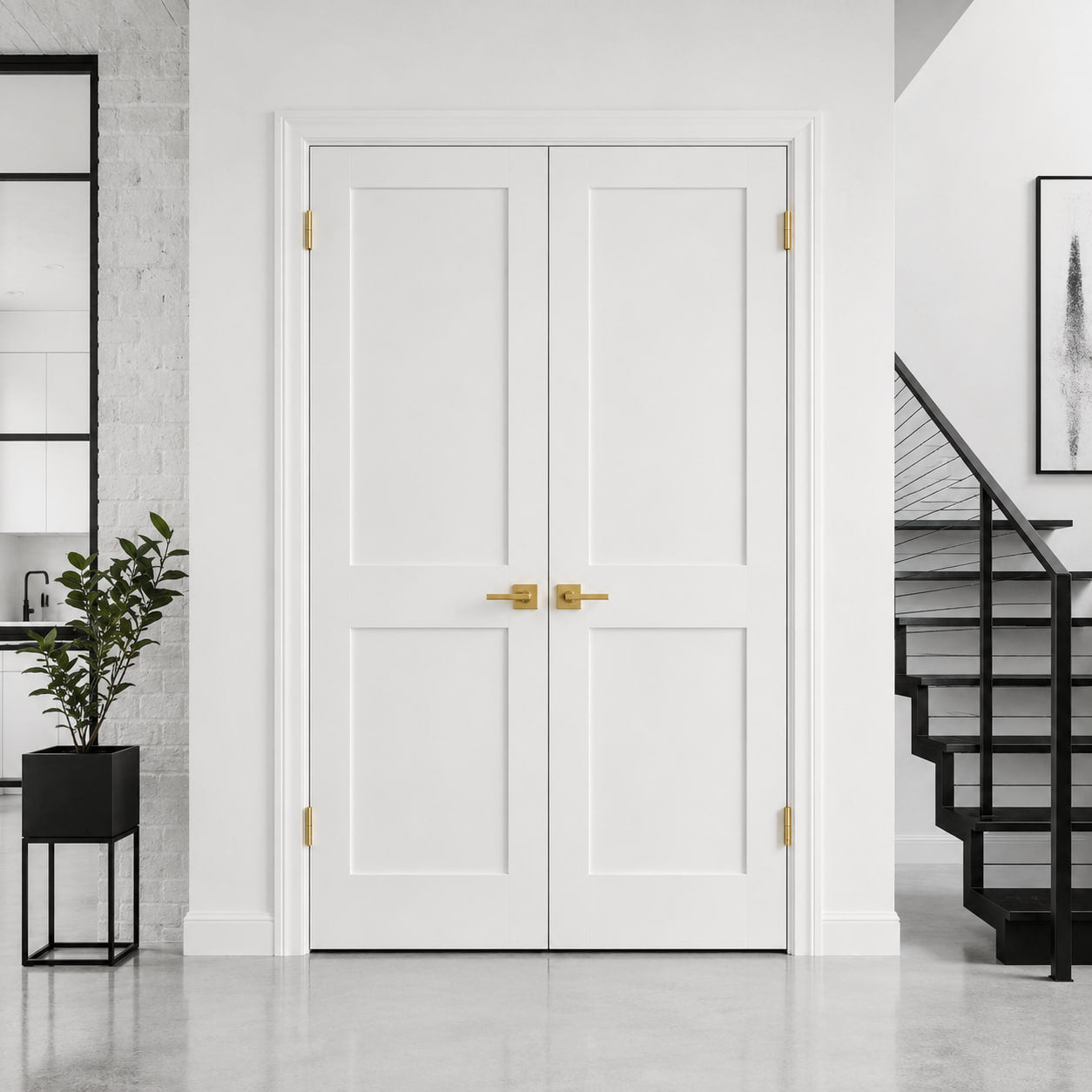 64 x 80 in. White Shaker Solid Core Primed MDF Prehung Interior French Door