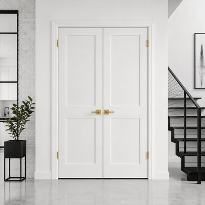 64 x 80 in. White Shaker Solid Core Primed MDF Prehung Interior French Door