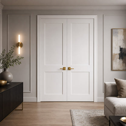 72 x 80 in. White Shaker Solid Core Primed MDF Prehung Interior French Door