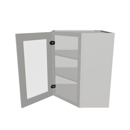 Frosted Glass Door Diagonal Corner Wall Kitchen Cabinet DCMD2430 Milan Pearl 24 in. width 30 in. height 12 in. depth