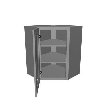 Frosted Glass Diagonal Corner Wall Kitchen Cabinet DCMD2430 Colonial Gray LessCare 24 in. width 30 in. height 12 in. depth