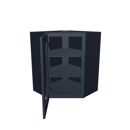 Frosted Glass Door Diagonal Corner Wall Kitchen Cabinet DCMD2430 Danbury Blue LessCare 24 in. width 30 in. height 12 in. depth